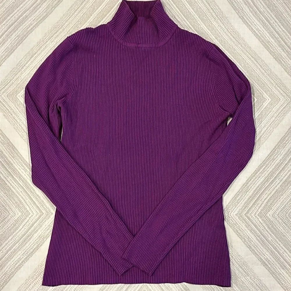 Worthington Women’s Purple Ribbed Mock Turtleneck Long-sleeve Top